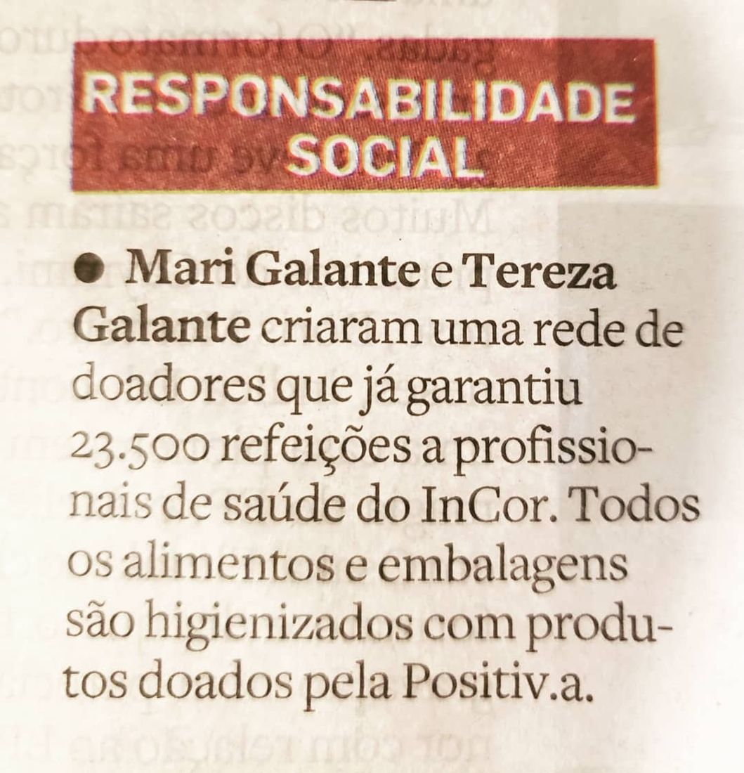 Recorte de jornal: Responsabilidade social, Mari e Tereza Galante criaram uma rede de doadores